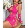 imageAvidlove Fishnet Lingerie Womens Mesh Chemise One Piece Babydoll Mini Dress Lace Sparkle Rhinestone Lingeries for WomenPink