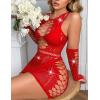 imageAvidlove Fishnet Lingerie Womens Mesh Chemise One Piece Babydoll Mini Dress Lace Sparkle Rhinestone Lingeries for WomenRed