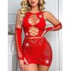 imageAvidlove Fishnet Lingerie Womens Mesh Chemise One Piece Babydoll Mini Dress Lace Sparkle Rhinestone Lingeries for WomenRed
