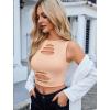 imageAvidlove Fishnet Top for Women Sexy Cut Out Crop Short Hollow Out Cropped Tank TopBeige