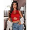 imageAvidlove Fishnet Top for Women Sexy Cut Out Crop Short Hollow Out Cropped Tank TopCarmine Red