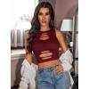 imageAvidlove Fishnet Top for Women Sexy Cut Out Crop Short Hollow Out Cropped Tank TopDark Red
