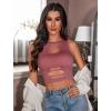 imageAvidlove Fishnet Top for Women Sexy Cut Out Crop Short Hollow Out Cropped Tank TopPink