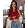 imageAvidlove Fishnet Top for Women Sexy Cut Out Crop Short Hollow Out Cropped Tank TopWine Red