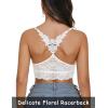 imageAvidlove Lace Bralettes for Women Padded Bralette Camisole Racerback Crop Top Floral Lace Bralettes V NeckWhite