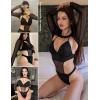 imageAvidlove Rave Outfits for Women Festival Sexy Lingerie Bodysuit Buckle Shrug Crop Top SetAblack
