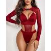 imageAvidlove Rave Outfits for Women Festival Sexy Lingerie Bodysuit Buckle Shrug Crop Top SetHot Red