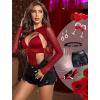 imageAvidlove Rave Outfits for Women Festival Sexy Lingerie Bodysuit Buckle Shrug Crop Top SetHot Red