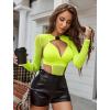 imageAvidlove Rave Outfits for Women Festival Sexy Lingerie Bodysuit Buckle Shrug Crop Top SetNeon Yellow