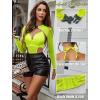 imageAvidlove Rave Outfits for Women Festival Sexy Lingerie Bodysuit Buckle Shrug Crop Top SetNeon Yellow
