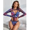 imageAvidlove Rave Outfits for Women Festival Sexy Lingerie Bodysuit Buckle Shrug Crop Top SetPurple Tie Dye