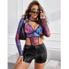 imageAvidlove Rave Outfits for Women Festival Sexy Lingerie Bodysuit Buckle Shrug Crop Top SetPurple Tie Dye
