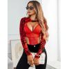 imageAvidlove Rave Outfits for Women Festival Sexy Lingerie Bodysuit Buckle Shrug Crop Top SetRed Geometric