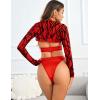 imageAvidlove Rave Outfits for Women Festival Sexy Lingerie Bodysuit Buckle Shrug Crop Top SetRed Geometric