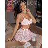 imageAvidlove Women Lingerie Set Sexy Teddy Lingerie 4 Piece Bralette and Panty with Lace SkirtPink