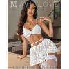 imageAvidlove Women Lingerie Set Sexy Teddy Lingerie 4 Piece Bralette and Panty with Lace SkirtWhite