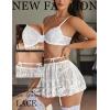 imageAvidlove Women Lingerie Set Sexy Teddy Lingerie 4 Piece Bralette and Panty with Lace SkirtWhite