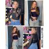 imageAvidlove Women Sexy Long Sleeve Mesh Crop Top Solid Cover Up with Spaghetti Strap Cami Top 2 Pieces Clubwear with Thumb HolesA Black