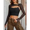 imageAvidlove Women Sexy Long Sleeve Mesh Crop Top Solid Cover Up with Spaghetti Strap Cami Top 2 Pieces Clubwear with Thumb HolesA Black