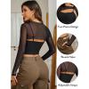 imageAvidlove Women Sexy Long Sleeve Mesh Crop Top Solid Cover Up with Spaghetti Strap Cami Top 2 Pieces Clubwear with Thumb HolesA Black