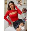 imageAvidlove Women Sexy Long Sleeve Mesh Crop Top Solid Cover Up with Spaghetti Strap Cami Top 2 Pieces Clubwear with Thumb HolesA Red