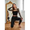 imageAvidlove Women Sexy Long Sleeve Mesh Crop Top Solid Cover Up with Spaghetti Strap Cami Top 2 Pieces Clubwear with Thumb HolesBlack Leopard Print