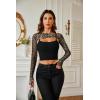 imageAvidlove Women Sexy Long Sleeve Mesh Crop Top Solid Cover Up with Spaghetti Strap Cami Top 2 Pieces Clubwear with Thumb HolesBlack Leopard Print