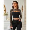 imageAvidlove Women Sexy Long Sleeve Mesh Crop Top Solid Cover Up with Spaghetti Strap Cami Top 2 Pieces Clubwear with Thumb HolesBlack Leopard Print