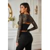 imageAvidlove Women Sexy Long Sleeve Mesh Crop Top Solid Cover Up with Spaghetti Strap Cami Top 2 Pieces Clubwear with Thumb HolesBlack Leopard Print