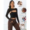 imageAvidlove Women Sexy Long Sleeve Mesh Crop Top Solid Cover Up with Spaghetti Strap Cami Top 2 Pieces Clubwear with Thumb HolesBlack Pattern 1