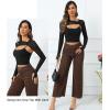 imageAvidlove Women Sexy Long Sleeve Mesh Crop Top Solid Cover Up with Spaghetti Strap Cami Top 2 Pieces Clubwear with Thumb HolesBlack Pattern 1