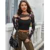imageAvidlove Women Sexy Long Sleeve Mesh Crop Top Solid Cover Up with Spaghetti Strap Cami Top 2 Pieces Clubwear with Thumb HolesBlack Pattern 2
