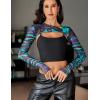 imageAvidlove Women Sexy Long Sleeve Mesh Crop Top Solid Cover Up with Spaghetti Strap Cami Top 2 Pieces Clubwear with Thumb HolesBlue Tie Dye