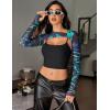 imageAvidlove Women Sexy Long Sleeve Mesh Crop Top Solid Cover Up with Spaghetti Strap Cami Top 2 Pieces Clubwear with Thumb HolesBlue Tie Dye