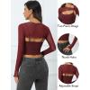imageAvidlove Women Sexy Long Sleeve Mesh Crop Top Solid Cover Up with Spaghetti Strap Cami Top 2 Pieces Clubwear with Thumb HolesDark Red