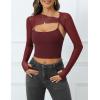 imageAvidlove Women Sexy Long Sleeve Mesh Crop Top Solid Cover Up with Spaghetti Strap Cami Top 2 Pieces Clubwear with Thumb HolesDark Red