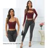 imageAvidlove Women Sexy Long Sleeve Mesh Crop Top Solid Cover Up with Spaghetti Strap Cami Top 2 Pieces Clubwear with Thumb HolesDark Red