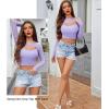 imageAvidlove Women Sexy Long Sleeve Mesh Crop Top Solid Cover Up with Spaghetti Strap Cami Top 2 Pieces Clubwear with Thumb HolesLilac