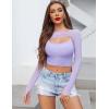 imageAvidlove Women Sexy Long Sleeve Mesh Crop Top Solid Cover Up with Spaghetti Strap Cami Top 2 Pieces Clubwear with Thumb HolesLilac