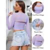 imageAvidlove Women Sexy Long Sleeve Mesh Crop Top Solid Cover Up with Spaghetti Strap Cami Top 2 Pieces Clubwear with Thumb HolesLilac