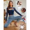imageAvidlove Women Sexy Long Sleeve Mesh Crop Top Solid Cover Up with Spaghetti Strap Cami Top 2 Pieces Clubwear with Thumb HolesNavy Blue