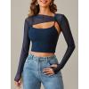 imageAvidlove Women Sexy Long Sleeve Mesh Crop Top Solid Cover Up with Spaghetti Strap Cami Top 2 Pieces Clubwear with Thumb HolesNavy Blue