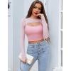imageAvidlove Women Sexy Long Sleeve Mesh Crop Top Solid Cover Up with Spaghetti Strap Cami Top 2 Pieces Clubwear with Thumb HolesPink