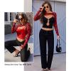 imageAvidlove Women Sexy Long Sleeve Mesh Crop Top Solid Cover Up with Spaghetti Strap Cami Top 2 Pieces Clubwear with Thumb HolesRed Pattern 1