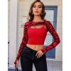 imageAvidlove Women Sexy Long Sleeve Mesh Crop Top Solid Cover Up with Spaghetti Strap Cami Top 2 Pieces Clubwear with Thumb HolesRed Pattern 1