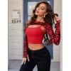 imageAvidlove Women Sexy Long Sleeve Mesh Crop Top Solid Cover Up with Spaghetti Strap Cami Top 2 Pieces Clubwear with Thumb HolesRed Pattern 1