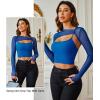 imageAvidlove Women Sexy Long Sleeve Mesh Crop Top Solid Cover Up with Spaghetti Strap Cami Top 2 Pieces Clubwear with Thumb HolesSky Blue