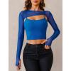 imageAvidlove Women Sexy Long Sleeve Mesh Crop Top Solid Cover Up with Spaghetti Strap Cami Top 2 Pieces Clubwear with Thumb HolesSky Blue