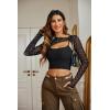 imageAvidlove Women Sexy Long Sleeve Mesh Crop Top Solid Cover Up with Spaghetti Strap Cami Top 2 Pieces Clubwear with Thumb HolesSliver Star Print