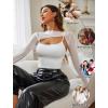 imageAvidlove Women Sexy Long Sleeve Mesh Crop Top Solid Cover Up with Spaghetti Strap Cami Top 2 Pieces Clubwear with Thumb HolesWhite